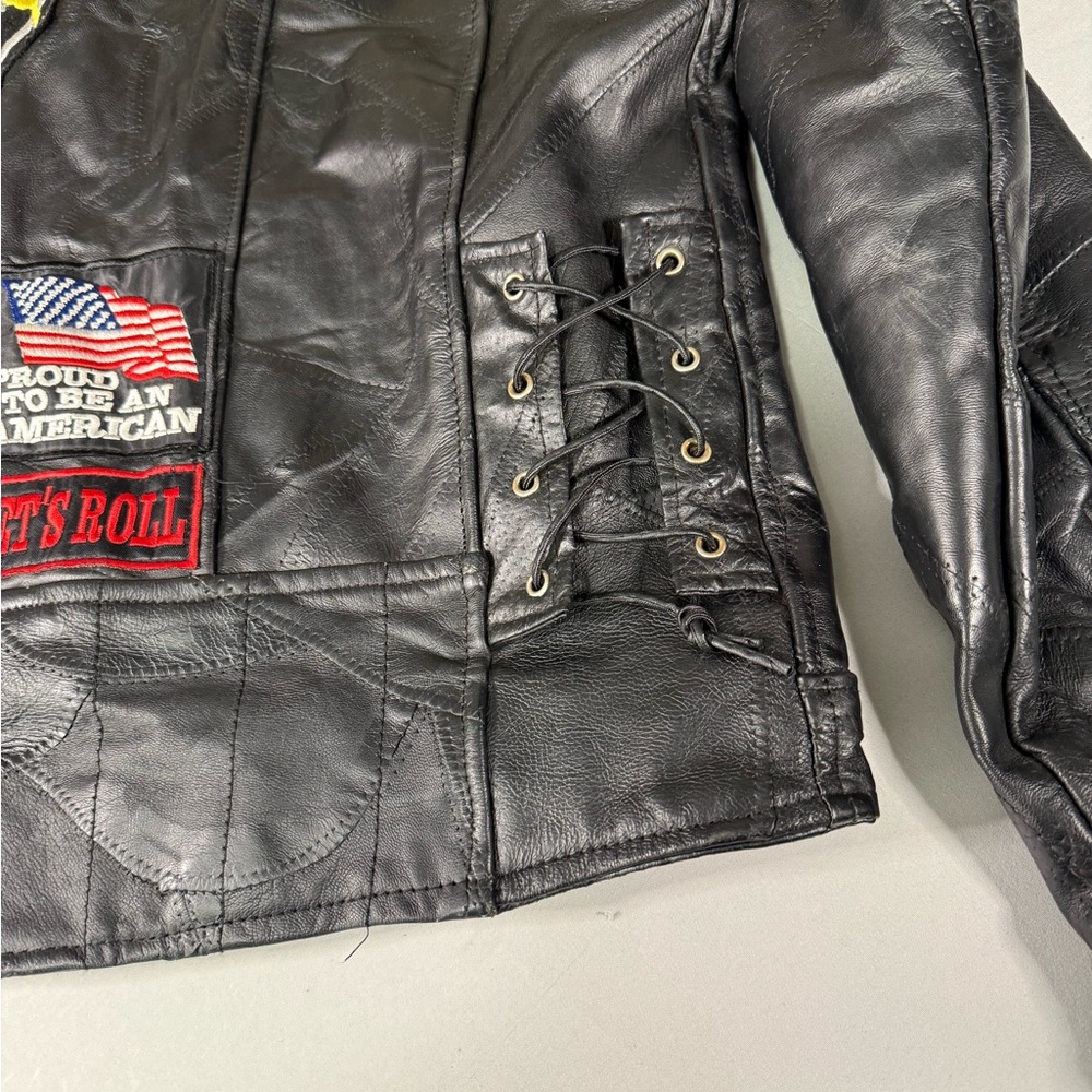 Diamond Plate Buffalo Leather Biker Jacket XL Live To Ride Route 66 Patriotic - Picture 11 of 16